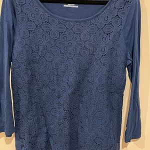 Old Navy Large Dark Blue Long Sleeve Top with Lace Overlay